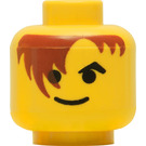 LEGO Minifig Kopf mit Brown Haar over Eye und Schwarz Eyebrows (Sicherheitsbolzen) (3626)