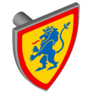 LEGO Minifig Shield Triangular with Blue Lion Rampant on Yellow Background with Red Border (3846 / 102323)