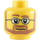 LEGO Minifigure Head with Round Glasses, Brown Beard and Raised Right Eyebrow (Safety Stud) (13514 / 51521)