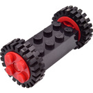 LEGO Narrow Tire 24 x 7 with Ridges Inside with Brick 2 x 4 Wheels Holder with Red Freestyle Wheels Assembly (4180)
