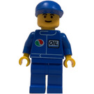 LEGO Octan Worker mit Blau shirt mit Klein Octan Logo und Oil Nametag, Blau Beine, und Blau Deckel Minifigur