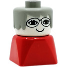 LEGO Older Lady with Gray Hair wearing Glasses on Red Base Minifigure