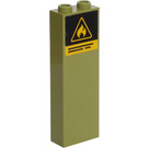 LEGO Olive Green Brick 1 x 2 x 5 with Yellow Flammable Danger Triangle Sticker with Stud Holder (2454)