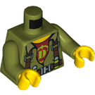 LEGO Olijfgroen Dino Hunter Torso met Brown Straps, Rood "D" Undershirt (973 / 76382)
