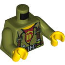 LEGO Olive Green Dino Hunter Torso with Brown Straps, Red "D" Undershirt (973 / 76382)