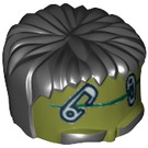 LEGO Olivgrün Frankenstein Monster oben Kopf mit Schwarz Haar und Safety Pins (10713 / 14027)