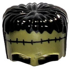 LEGO Olive Green Frankenstein Monster Top Head with Black Hair and Stitches (22179 / 93556)