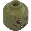 LEGO Olive Green Head with Troll Face (Recessed Solid Stud) (3274 / 108345)