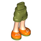 LEGO Olive Green Hip with Rolled Up Shorts with Orange Shoes with Thin Hinge (36198)