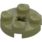 LEGO Olive Green Plate 2 x 2 Round with Axle Hole (with '+' Axle Hole) (4032)