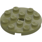 LEGO Olive Green Plate 4 x 4 Round with Hole and Snapstud (60474)