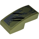 LEGO Olive Green Slope 1 x 2 Curved with Dark Gray Scrapes and Black Scratches Sticker (3593)