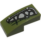 LEGO Olive Green Slope 1 x 2 Curved with Silver Scales (Left) Sticker (11477)