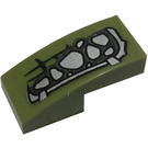 LEGO Olive Green Slope 1 x 2 Curved with Silver Scales (Right) Sticker (11477)