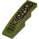 LEGO Olive Green Slope 1 x 4 Curved with Silver Scales Sticker (11153)