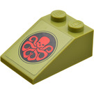 LEGO Olive Green Slope 2 x 3 (25°) with Hydra Logo Sticker with Rough Surface (3298)