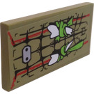 LEGO Olive Green Tile 2 x 4 with Broken Fangs and Brace Sticker (87079)