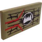 LEGO Olive Green Tile 2 x 4 with Cragger Fangs and Stripes (Left) Sticker (87079)