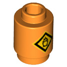 LEGO Orange Backstein 1 x 1 Runden mit Gelb Warning Diamant label mit Flamme mit offenem Bolzen (3062 / 14577)