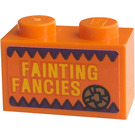 LEGO Orange Brick 1 x 2 with 'FAINTING FANCIES' Sticker with Bottom Tube (3004)