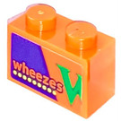 LEGO Oranje Steen 1 x 2 met 'wheezes'  Sticker met buis aan de onderzijde (3004)