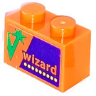 LEGO Orange Backstein 1 x 2 mit 'wizard' Aufkleber mit Unterrohr (3004)