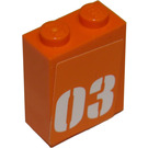 LEGO Orange Brique 1 x 2 x 2 avec "03" Autocollant avec porte-goujon intérieur (3245)