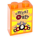LEGO Oranje Steen 1 x 2 x 2 met Cheeri Owls Sticker met Stud houder aan de binnenzijde (3245)