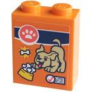 LEGO Orange Brick 1 x 2 x 2 with Dog and a Bowl of Bone-shaped Croquettes Sticker with Inside Stud Holder (3245)