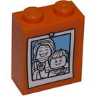 LEGO Oranje Steen 1 x 2 x 2 met Family portrait Sticker met Stud houder aan de binnenzijde (3245)