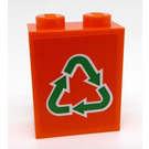 LEGO Orange Backstein 1 x 2 x 2 mit Green Recycling Logo Aufkleber mit Innenbolzenhalter (3245)
