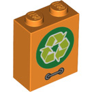 LEGO Orange Brick 1 x 2 x 2 with Recycling Logo with Inside Stud Holder (3245 / 43257)