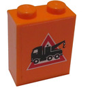 LEGO Orange Backstein 1 x 2 x 2 mit Tow Truck im rot Triangle (Links) Aufkleber mit Innenachshalter (3245)