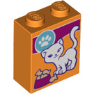LEGO Oranje Steen 1 x 2 x 2 met Wit Kat met Eten Bowl en Paw logo met Stud houder aan de binnenzijde (3245 / 26636)