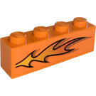LEGO Orange Backstein 1 x 4 mit Orange Flamme Links Aufkleber (3010)