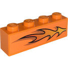 LEGO Orange Backstein 1 x 4 mit Orange Flamme Recht Aufkleber (3010)