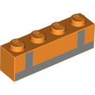 LEGO oranžová Kostka 1 x 4 s stříbrný Lines (3010 / 55859)