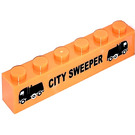 LEGO Oranje Steen 1 x 6 met CITY SWEEPER Sticker (3009)