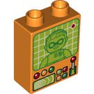 LEGO Orange Duplo Brick 1 x 2 x 2 with Robin on Video Screen without Bottom Tube (4066 / 17311)