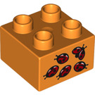 LEGO Orange Duplo Brick 2 x 2 with Five Ladybirds (3437 / 17308)