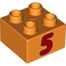 LEGO Orange Duplo Backstein 2 x 2 mit rot '5' (3437 / 17306)