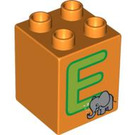 LEGO Orange Duplo Brick 2 x 2 x 2 with E for Elephant (31110 / 93859)