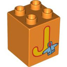LEGO Orange Duplo Brick 2 x 2 x 2 with J for Jacket (31110 / 94801)