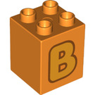 LEGO Orange Duplo Brick 2 x 2 x 2 with Letter "B" Decoration (31110 / 65969)