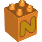 LEGO Orange Duplo Brick 2 x 2 x 2 with Letter "N" Decoration (31110 / 65932)