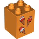 LEGO Orange Duplo Brick 2 x 2 x 2 with Three ice-creams (31110 / 88272)