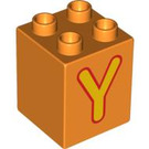 LEGO Orange Duplo Brick 2 x 2 x 2 with Yellow 'Y' (31110 / 93021)