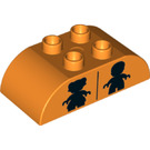 LEGO Orange Duplo Brick 2 x 4 with Curved Sides with Female Child and Male Child Silhouettes (33337 / 98223)