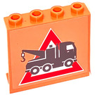 LEGO Orange Panel 1 x 4 x 3 mit Tow Truck Sign Aufkleber ohne seitliche Stützen, hohle Bolzen (4215)