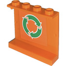 LEGO Orange Panel 1 x 4 x 3 with White and Green Recycle Sticker without Side Supports, Hollow Studs (4215)